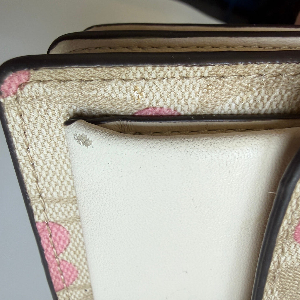 Coach Mini Klare Pink Heart Signature Canvas Leather Crossbody Bag CO950