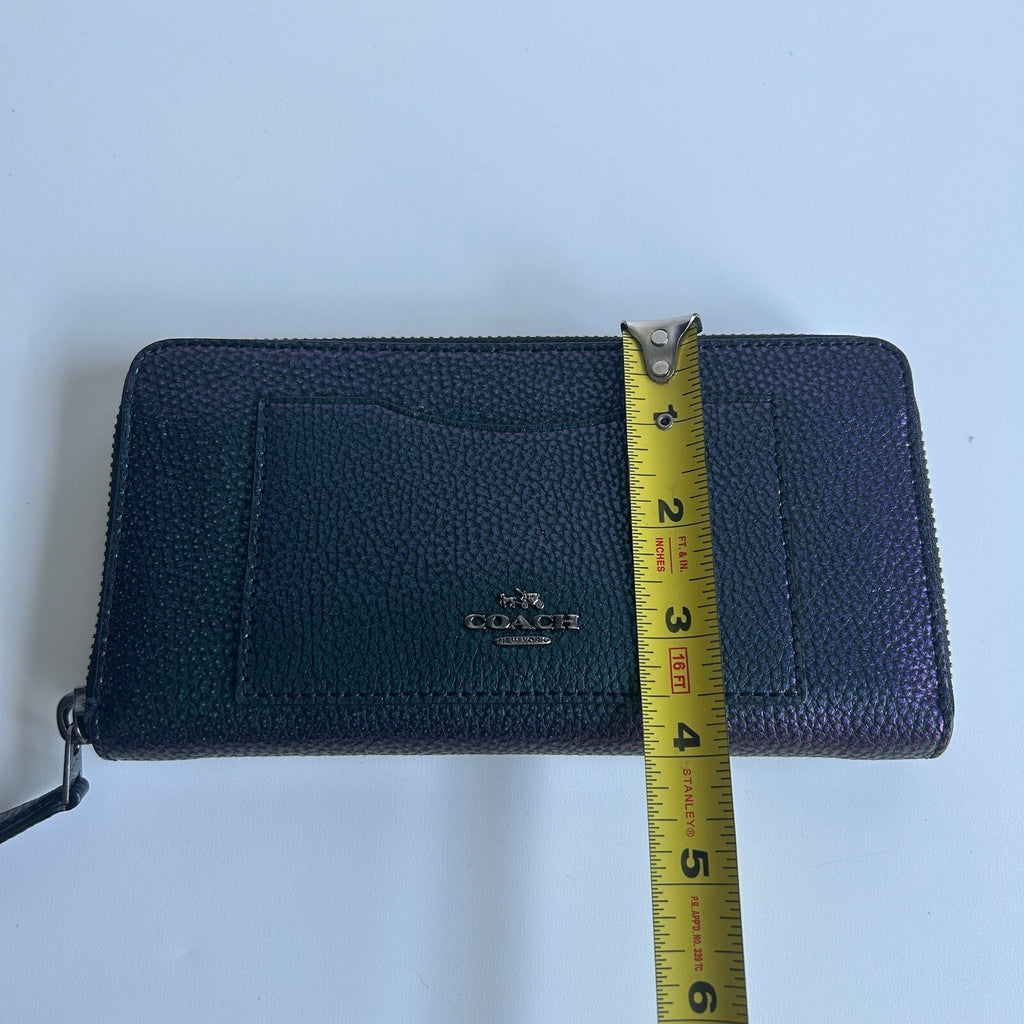 Coach Accordion Zip Around Metallic Green Crossgrain Leather Wallet F54007
