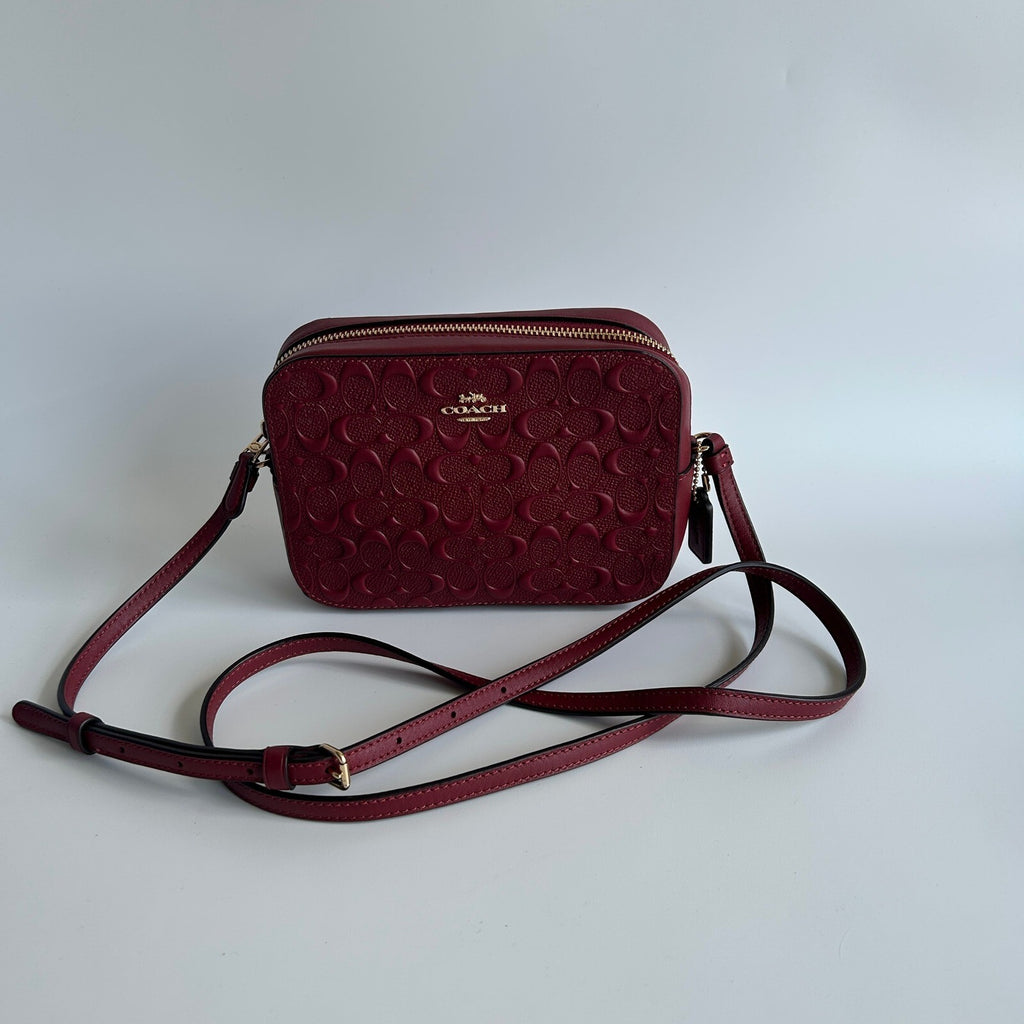 Coach Mini Jamie Crossbody Burgundy Signature Leather Camera Bag CC943