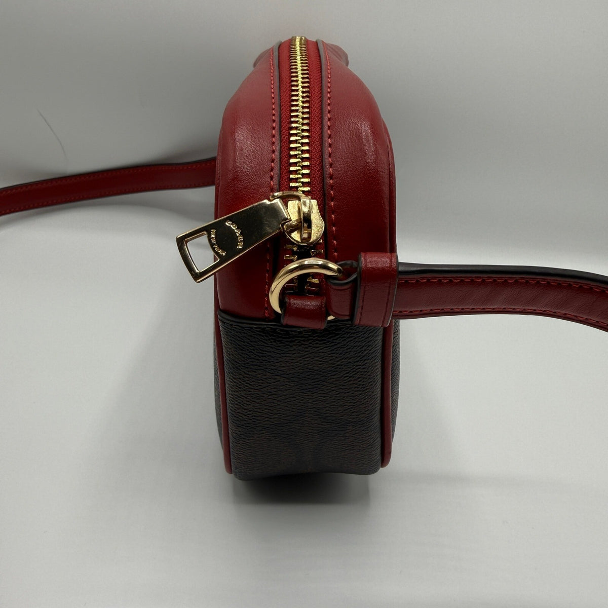 Coach Mini Jamie Camera Bag Brown Red Signature Canvas Crossbody C9926