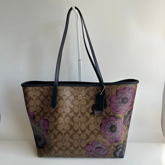 Coach City Tote Signature Canvas Purple Floral Kaffe Fassett Print 5697