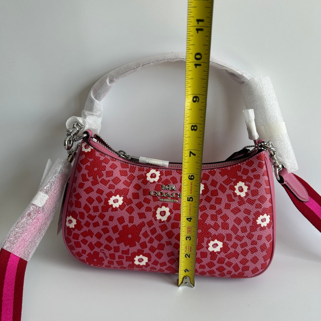 Coach Teri Shoulder Bag Silver Pink Multi Floral Canvas Leather CB152