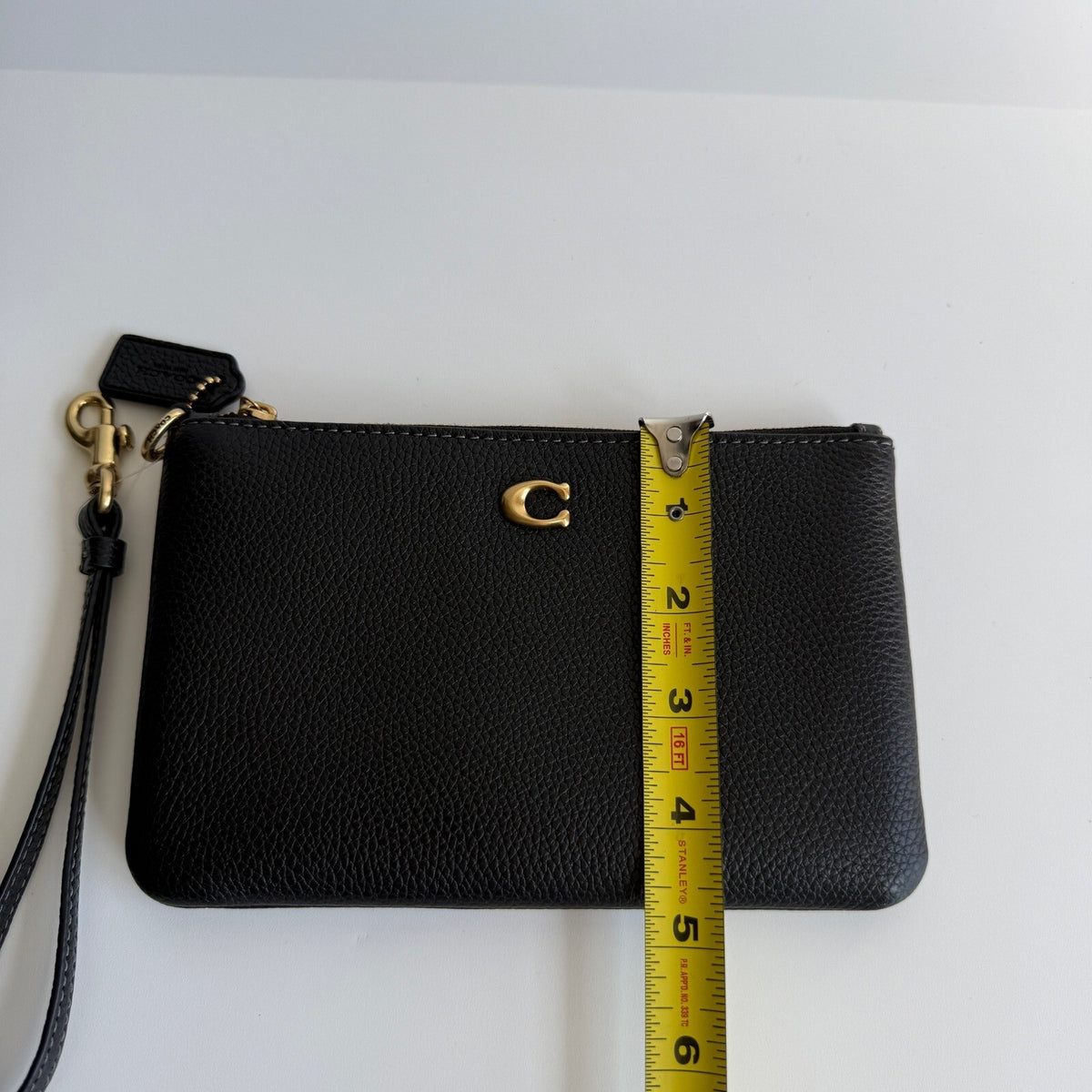 Coach Essential Small Wristlet Black Polished Pebble Leather Bag CH818