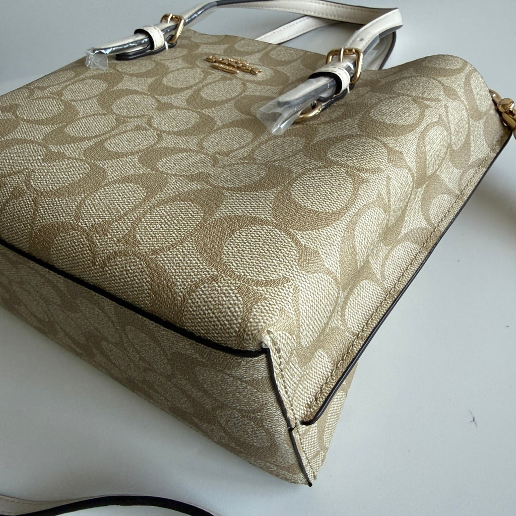 Coach Mollie Tote 25 Khaki Chalk Signature Canvas Leather Bag C4250