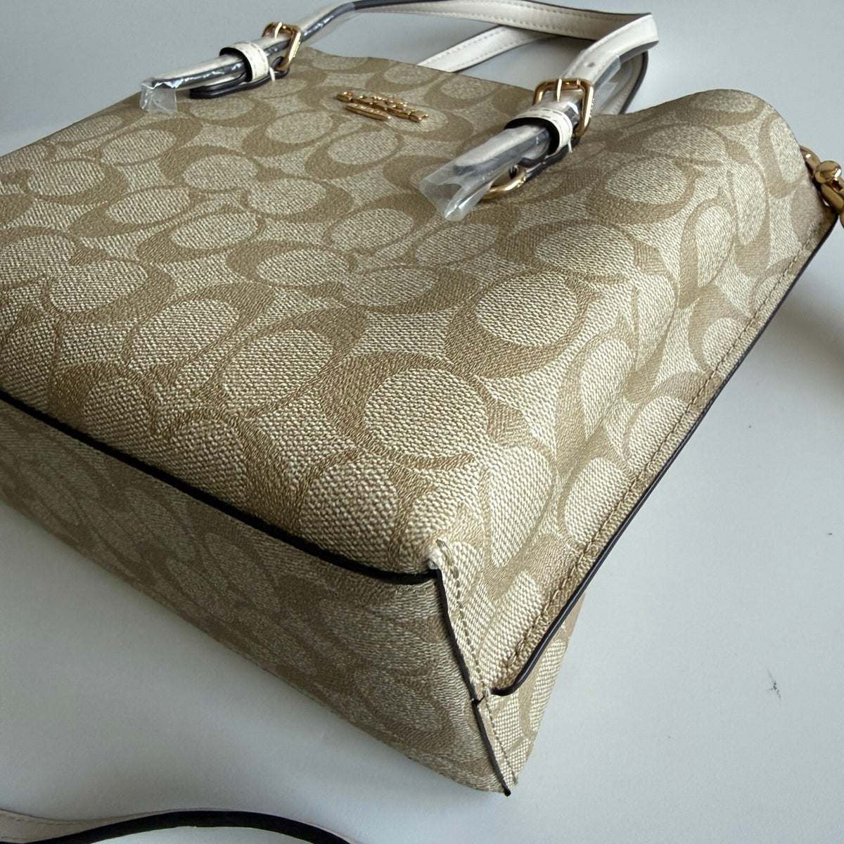 Coach Mollie Tote 25 Khaki Chalk Signature Canvas Leather Bag C4250