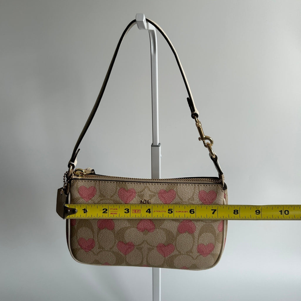 Coach Nolita 19 Pink Heart Khaki Signature Canvas Mini Shoulder Bag CQ144