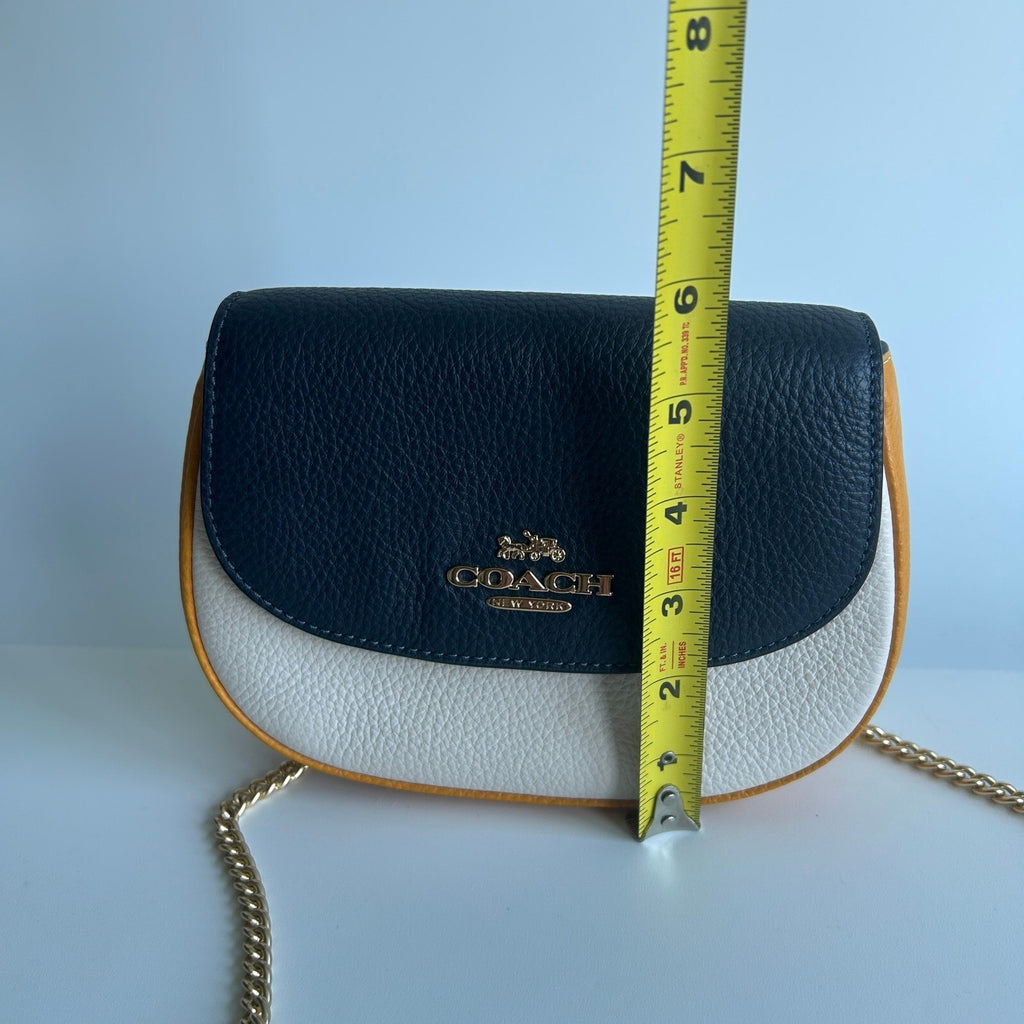 Coach Saddle Belt Bag Yellow Blue White Colorblock Leather Purse C6951
