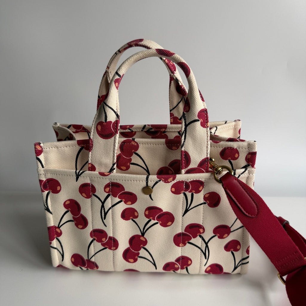 Coach Cargo Tote Bag 26 Chalk Multi Cherry Print Canvas CY935