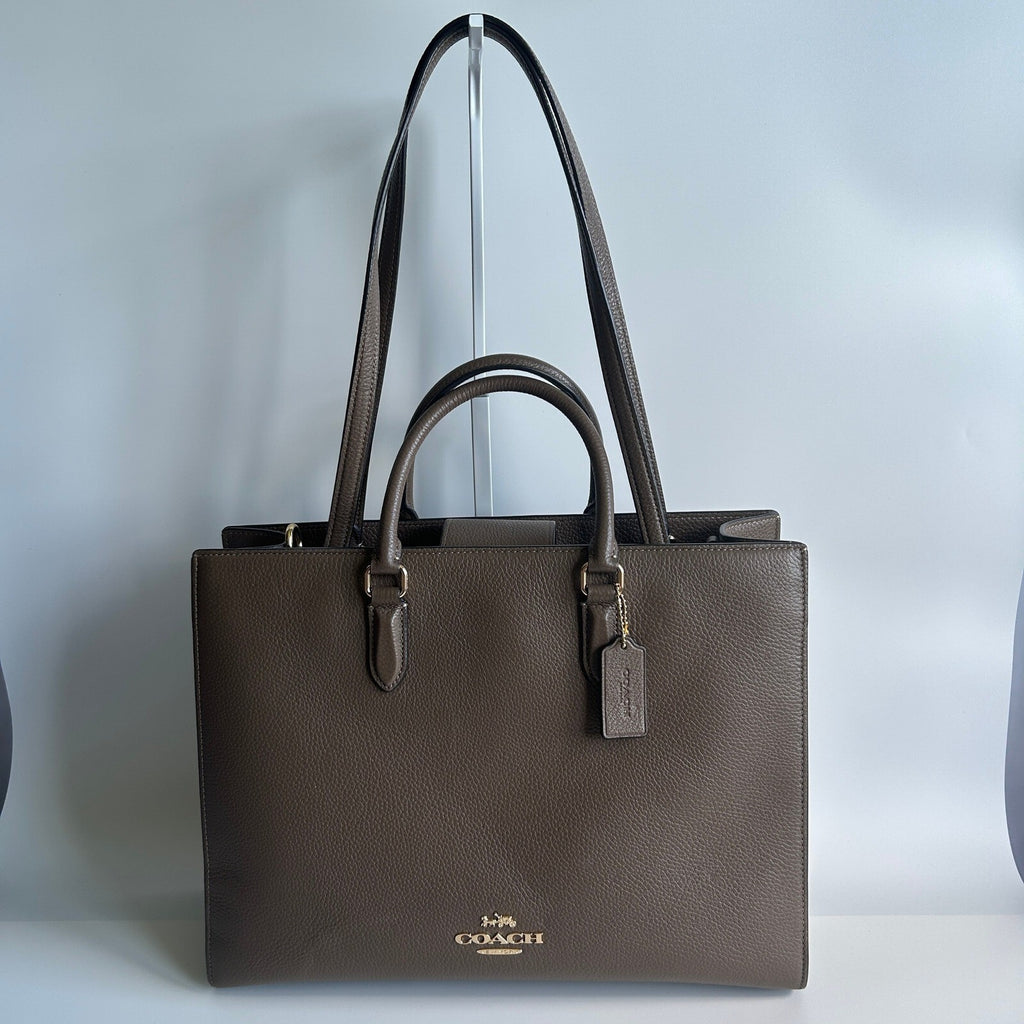 Coach Maggie Dark Stone Pebbled Leather Shoulder Bag CY666