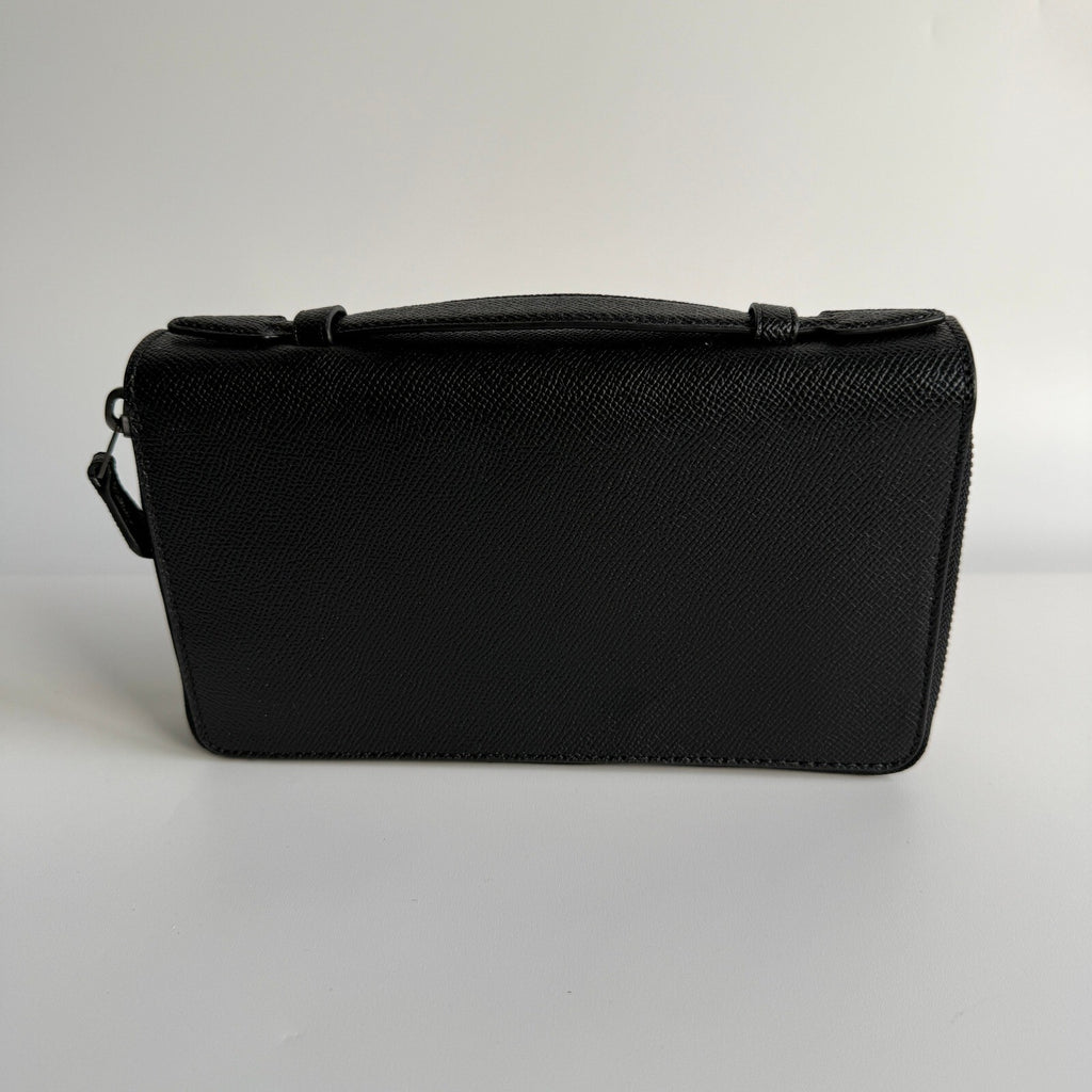 Coach Double Zip Travel Wallet Black Crossgrain Leather F23334
