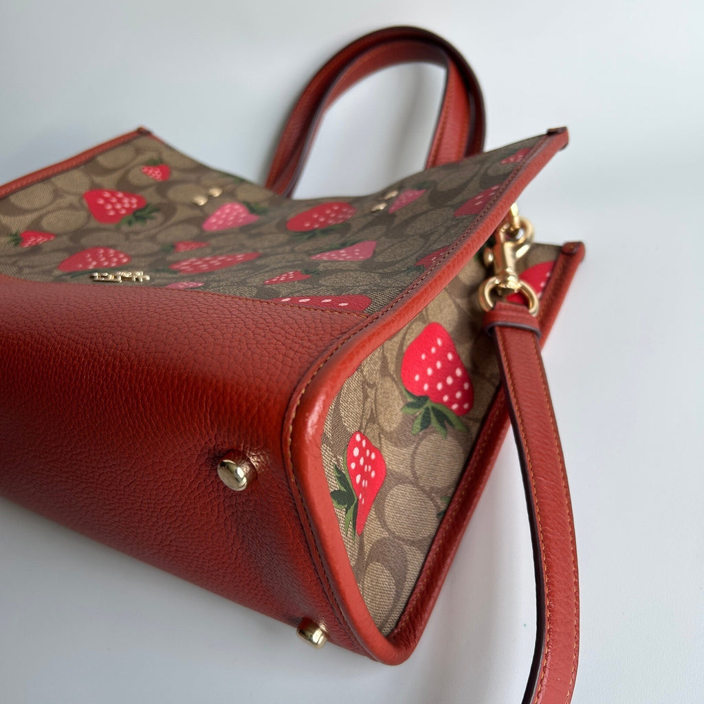 Coach Dempsey Carryall Signature Canvas Wild Strawberry Print Red Bag CH325