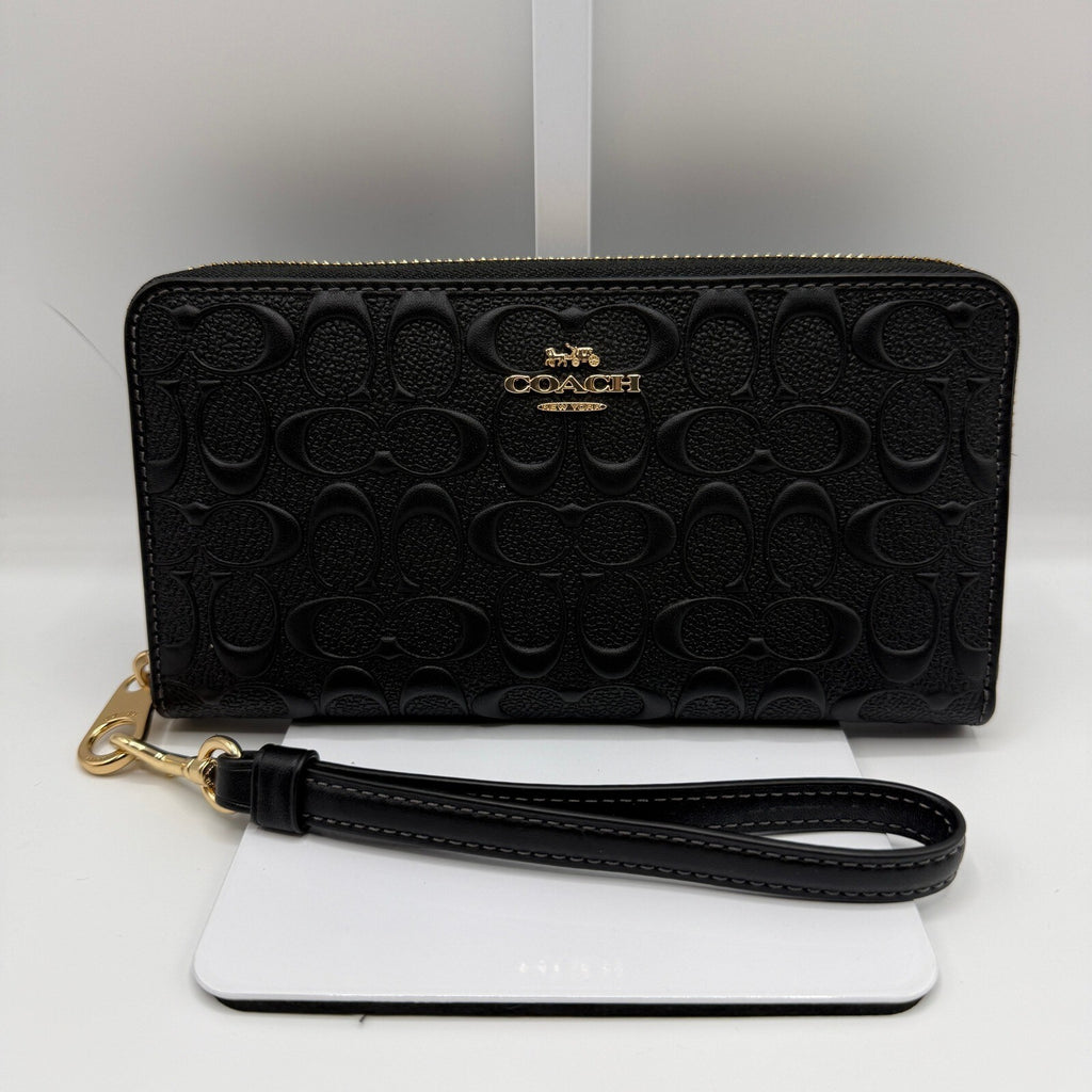 Coach Long Zip Around Wallet Black Signature Leather Wristlet CEW21
