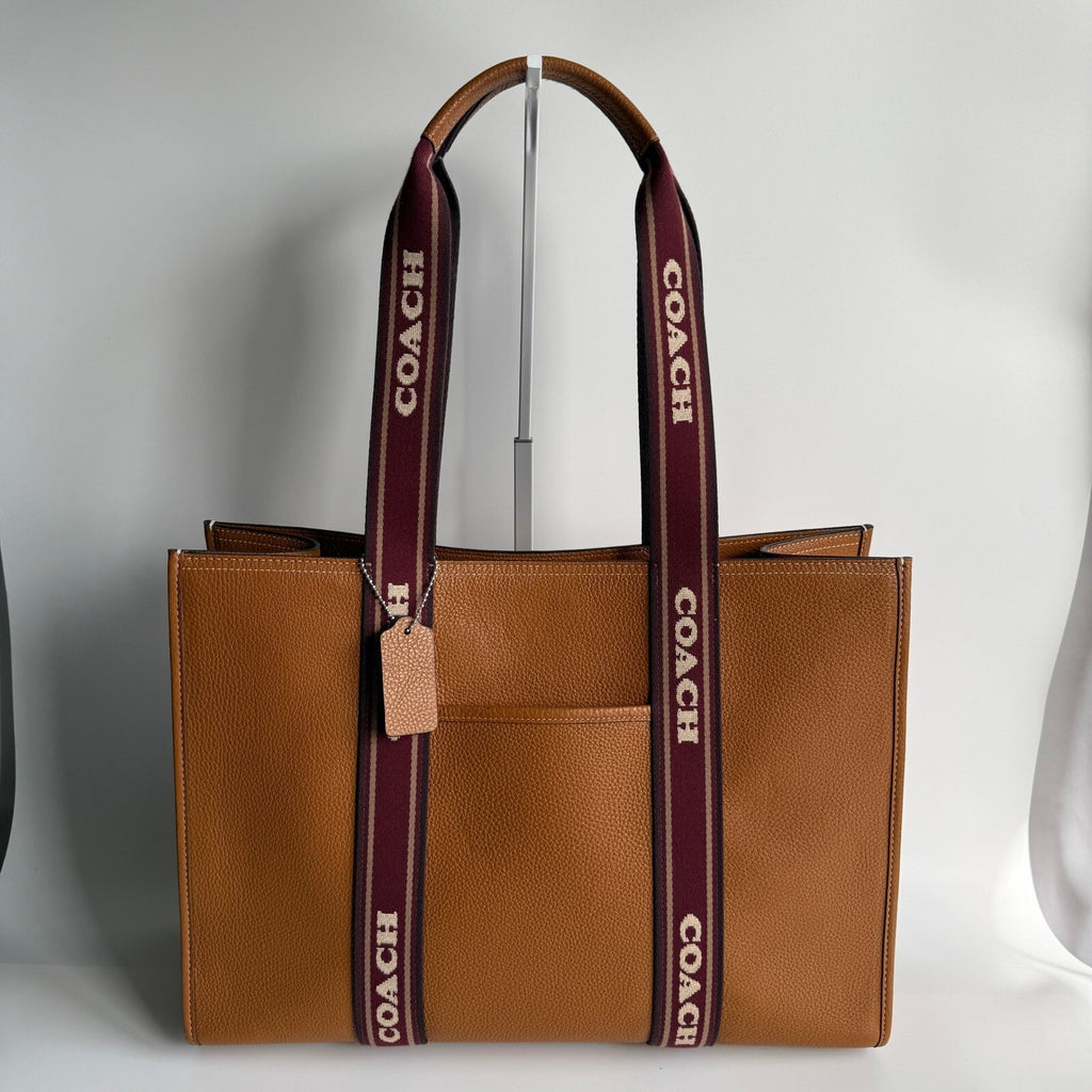 Coach Large Smith Tote Brown Leather Logo Webbing Strap CM716 Bag