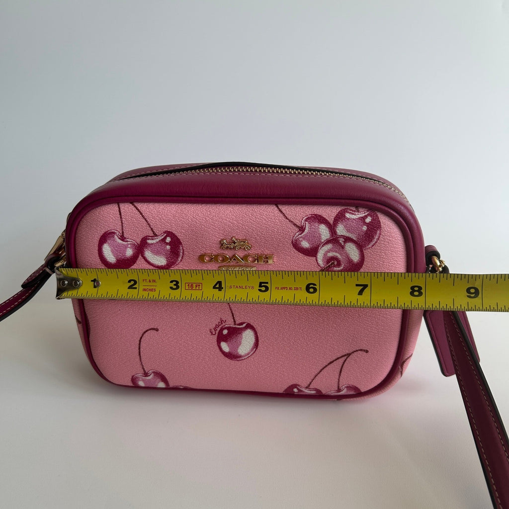 Coach Mini Jamie Camera Bag Pink Cherry Print Leather Crossbody CR173