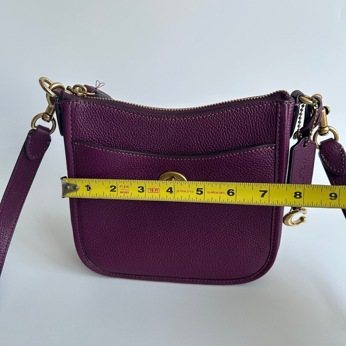 Coach Chaise Crossbody 19 Plum Pebble Leather Bag CC390