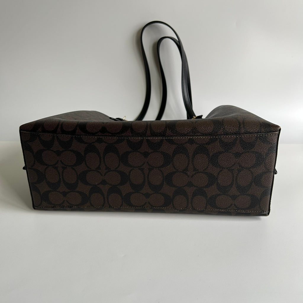 Coach Mollie Tote Bag Signature Canvas Brown Black Shoulder Bag CV967