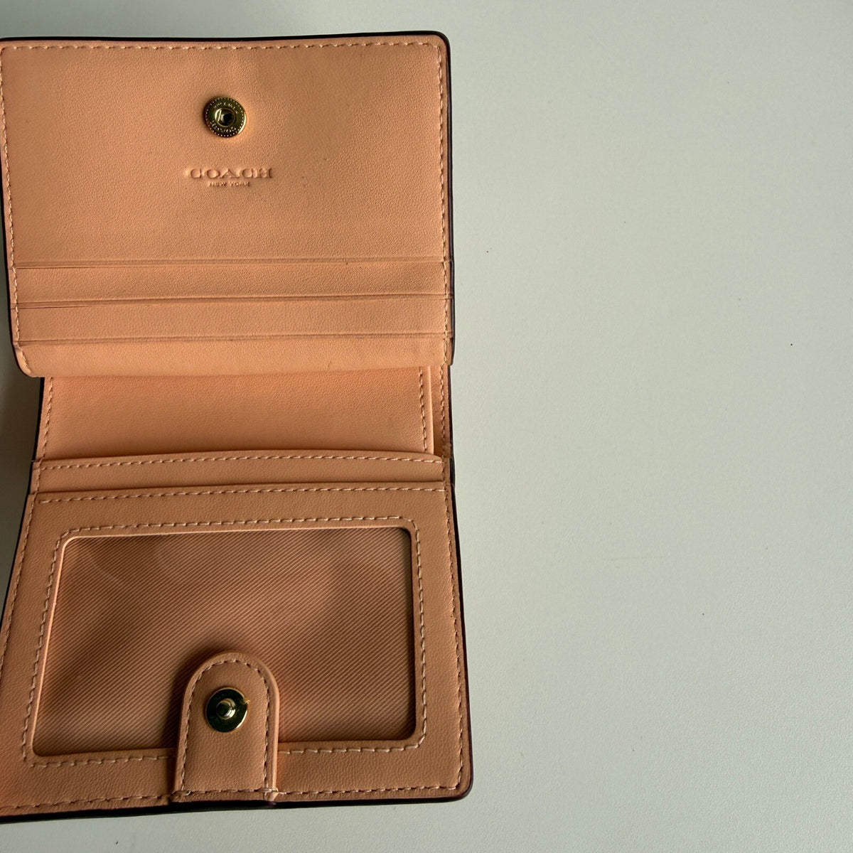 Coach Snap Wallet Wild Strawberry Khaki Multi Signature Canvas C8605