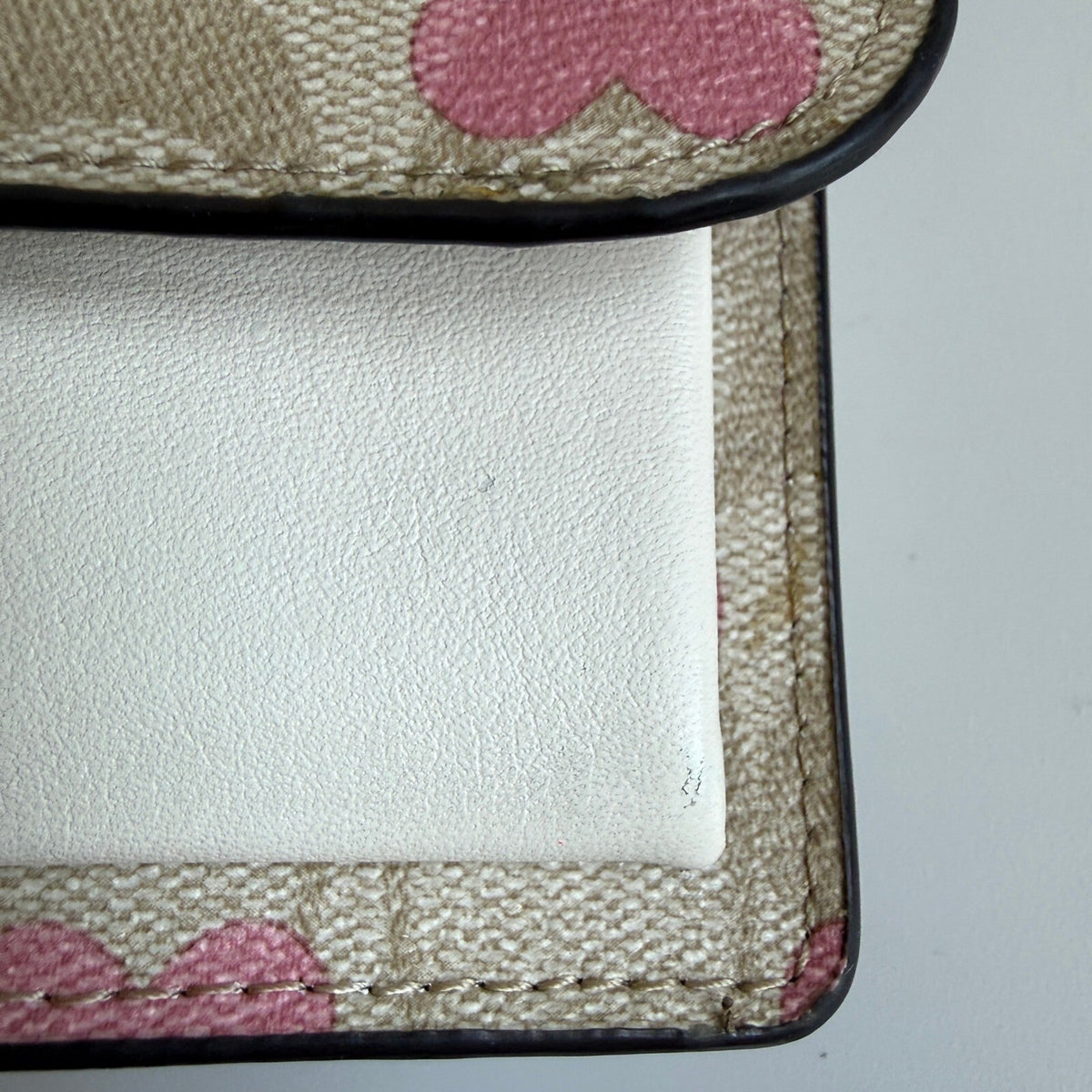 Coach Mini Klare Pink Heart Signature Canvas Leather Crossbody Bag CO950