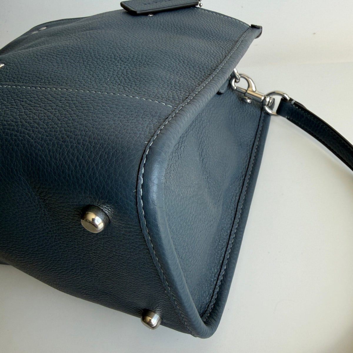 Coach Dempsey Carryall Tote 22 Denim Blue Pebble Leather Bag C0976