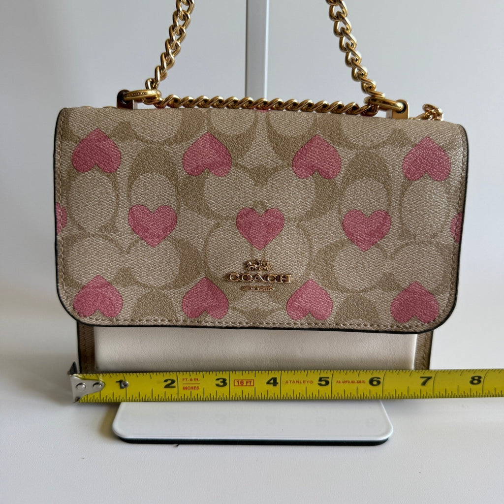 Coach Mini Klare Pink Heart Signature Canvas Leather Crossbody Bag CO950