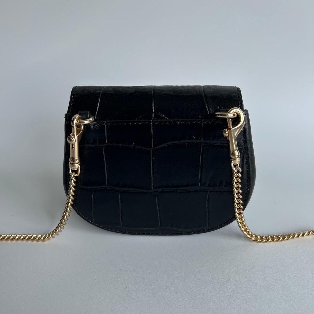 Coach Morgan Mini Wallet Card Case on a Chain Black Croc Embossed Leather CN379