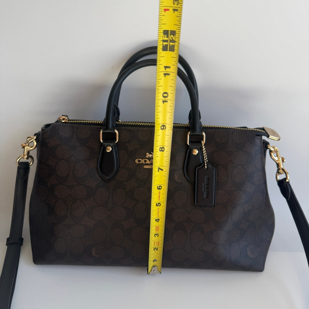 Coach Georgia Satchel Walnut Black Signature Canvas Bag CW422