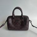 Coach Mini Rowan Satchel Metallic Burgundy Signature Canvas Crossbody Bag CX186