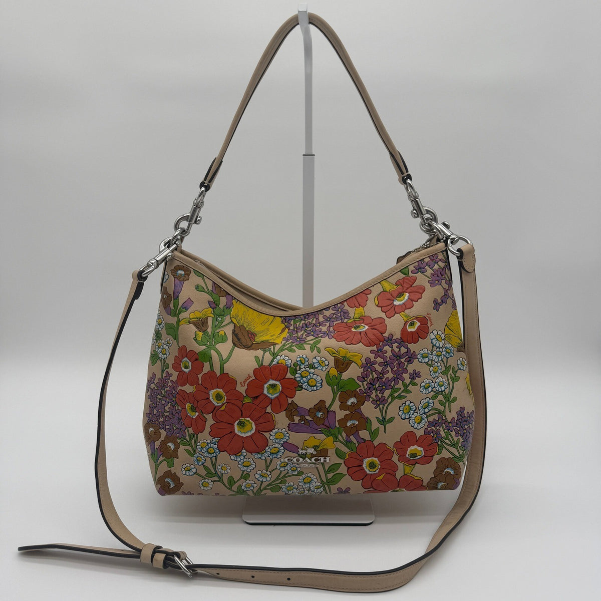 Coach Laurel Shoulder Bag Ivory Multi Pebble Leather Garden Floral Print CT222