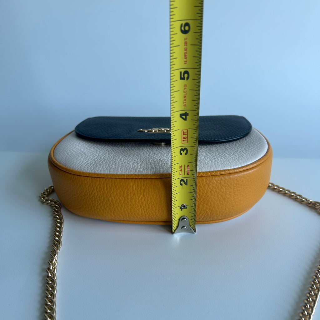 Coach Saddle Belt Bag Yellow Blue White Colorblock Leather Purse C6951