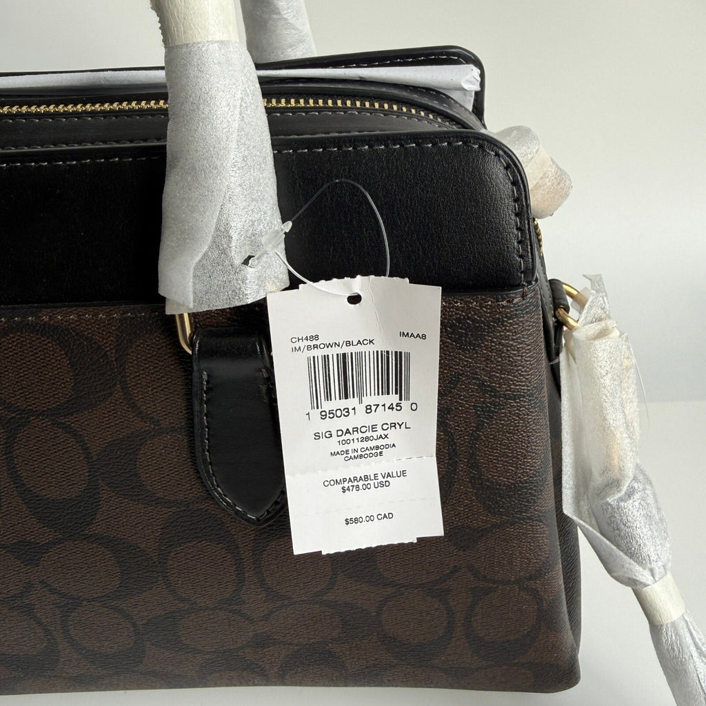 Coach Darcie Carryall Brown Black Signature Canvas Satchel CH488