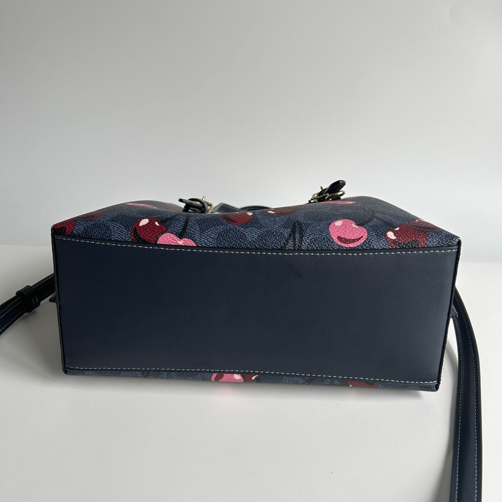 Coach Mollie Tote 25 Denim Blue Signature Canvas Cherry Print CZ772 Bag