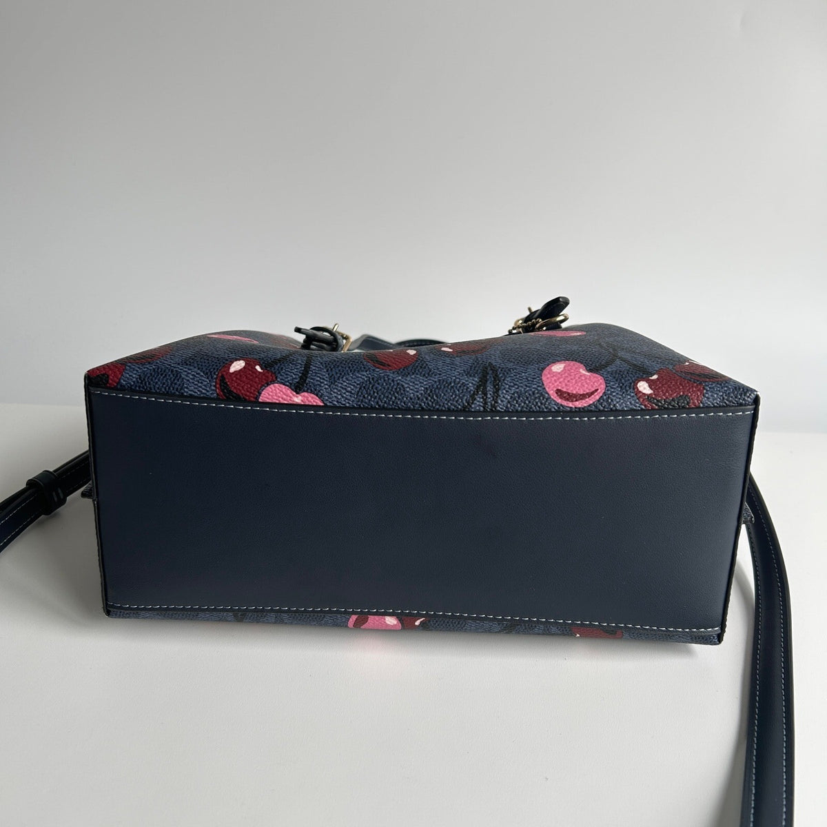 Coach Mollie Tote 25 Denim Blue Signature Canvas Cherry Print CZ772 Bag