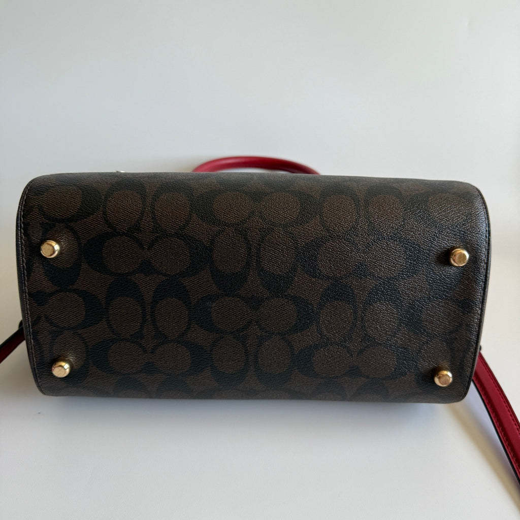 Coach Rowan Satchel Brown True Red Signature Canvas Bag F83607