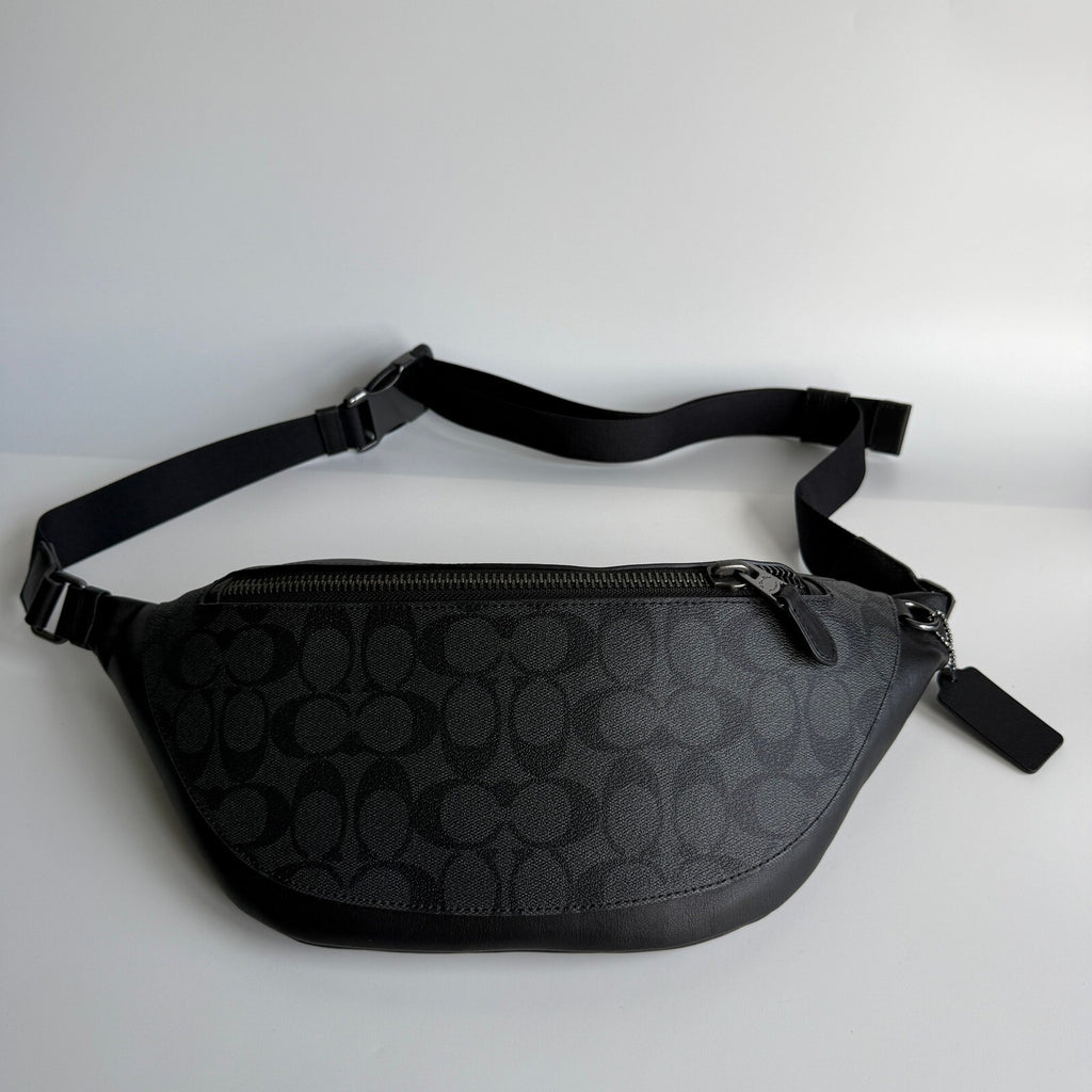 Coach Warren Belt Charcoal Black Signature Canvas Fanny Pack 78777