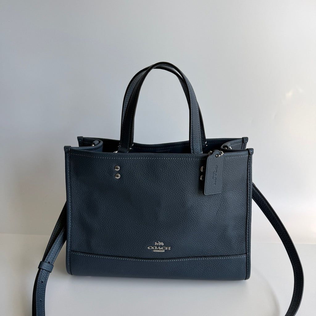 Coach Dempsey Carryall Tote 22 Denim Blue Pebble Leather Bag C0976
