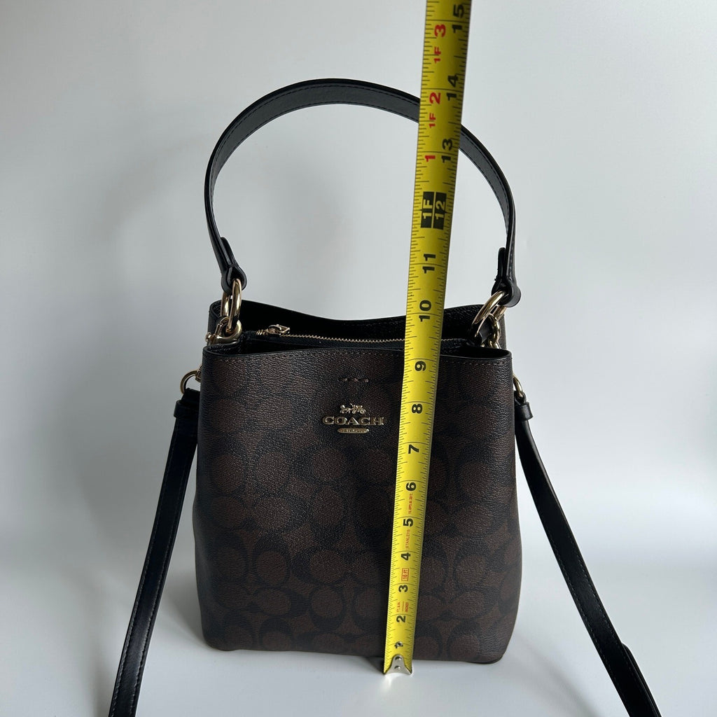 Coach Small Town Bucket Bag Brown Black Signature Canvas Crossbody 2312