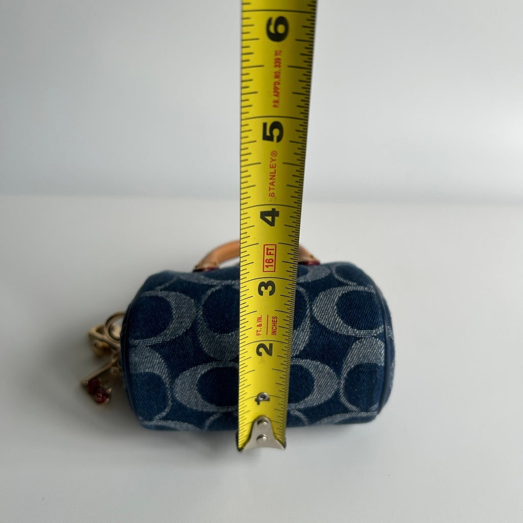 Coach Mini Rowan Bag Charm Blue Signature Denim Keychain CZ083
