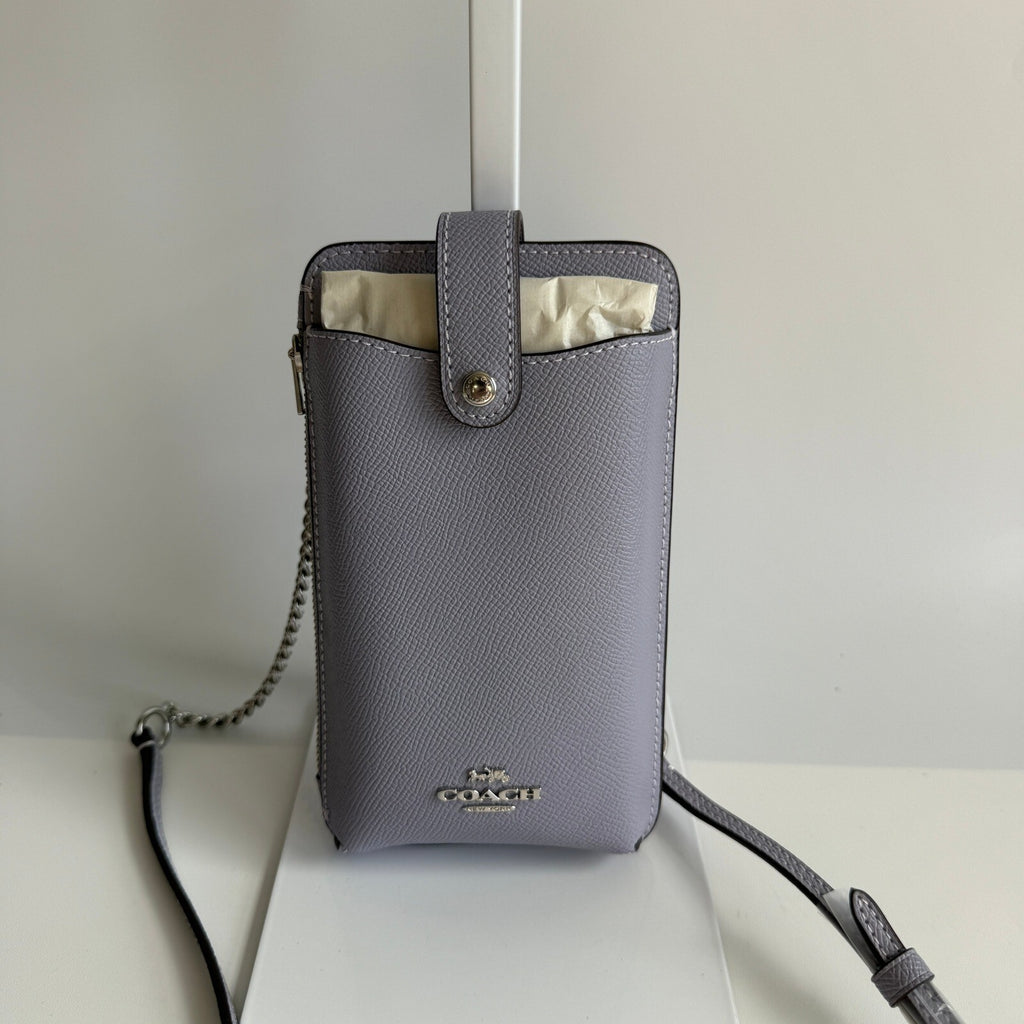 Coach North/South Phone Crossbody Mist Purple Crossgrain Leather C6884