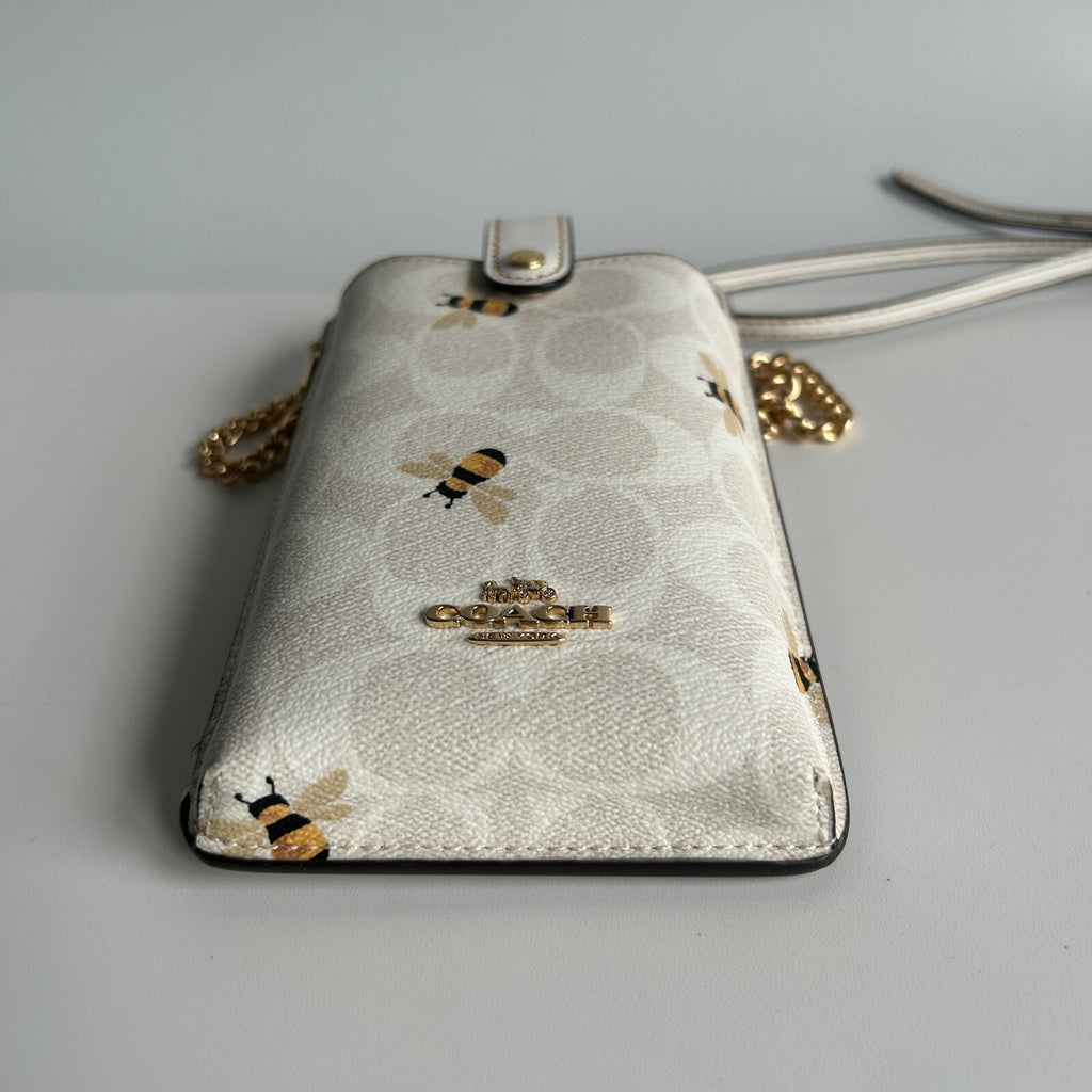 Coach Phone Crossbody Chalk White Signature Canvas Bee Print C8672