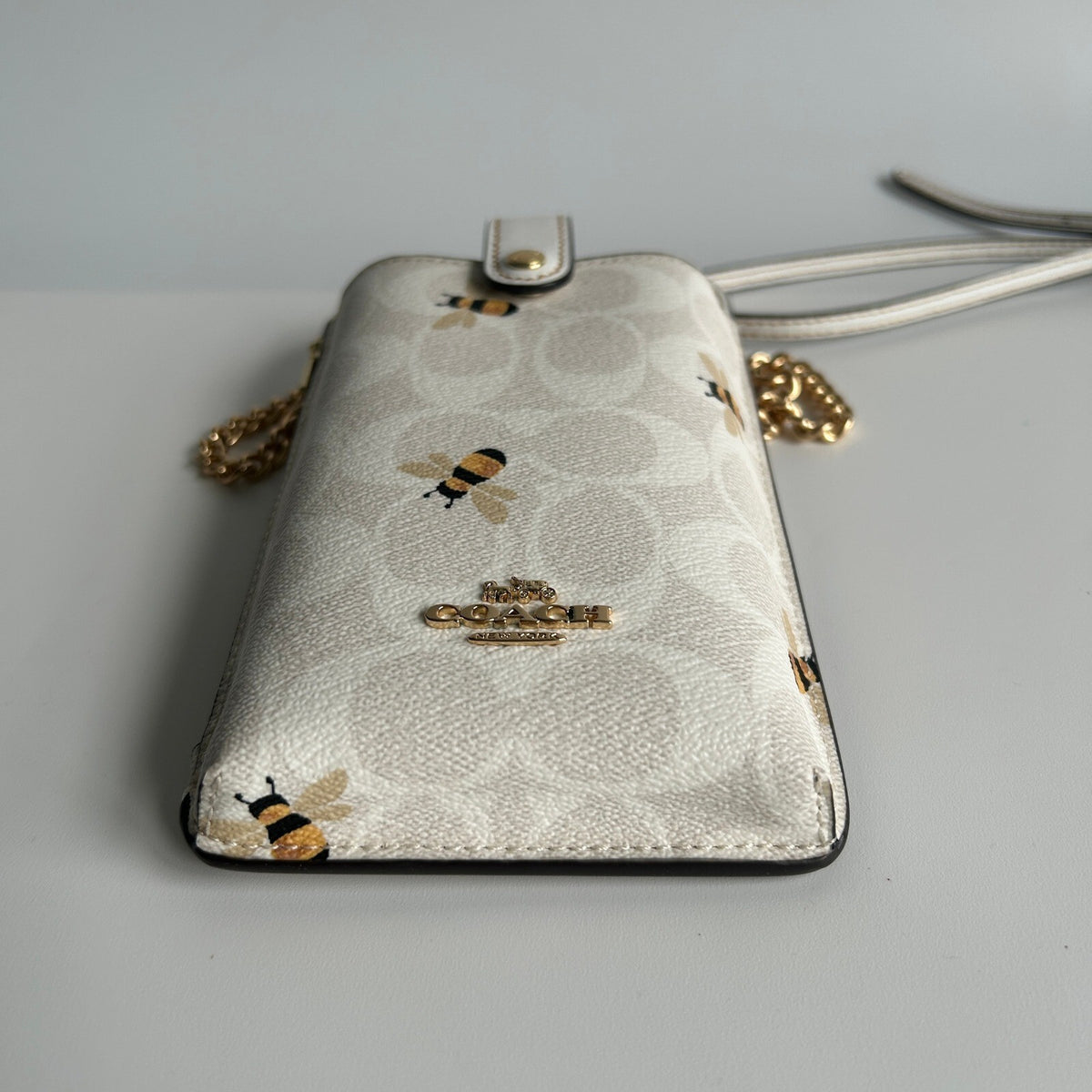 Coach Phone Crossbody Chalk White Signature Canvas Bee Print C8672