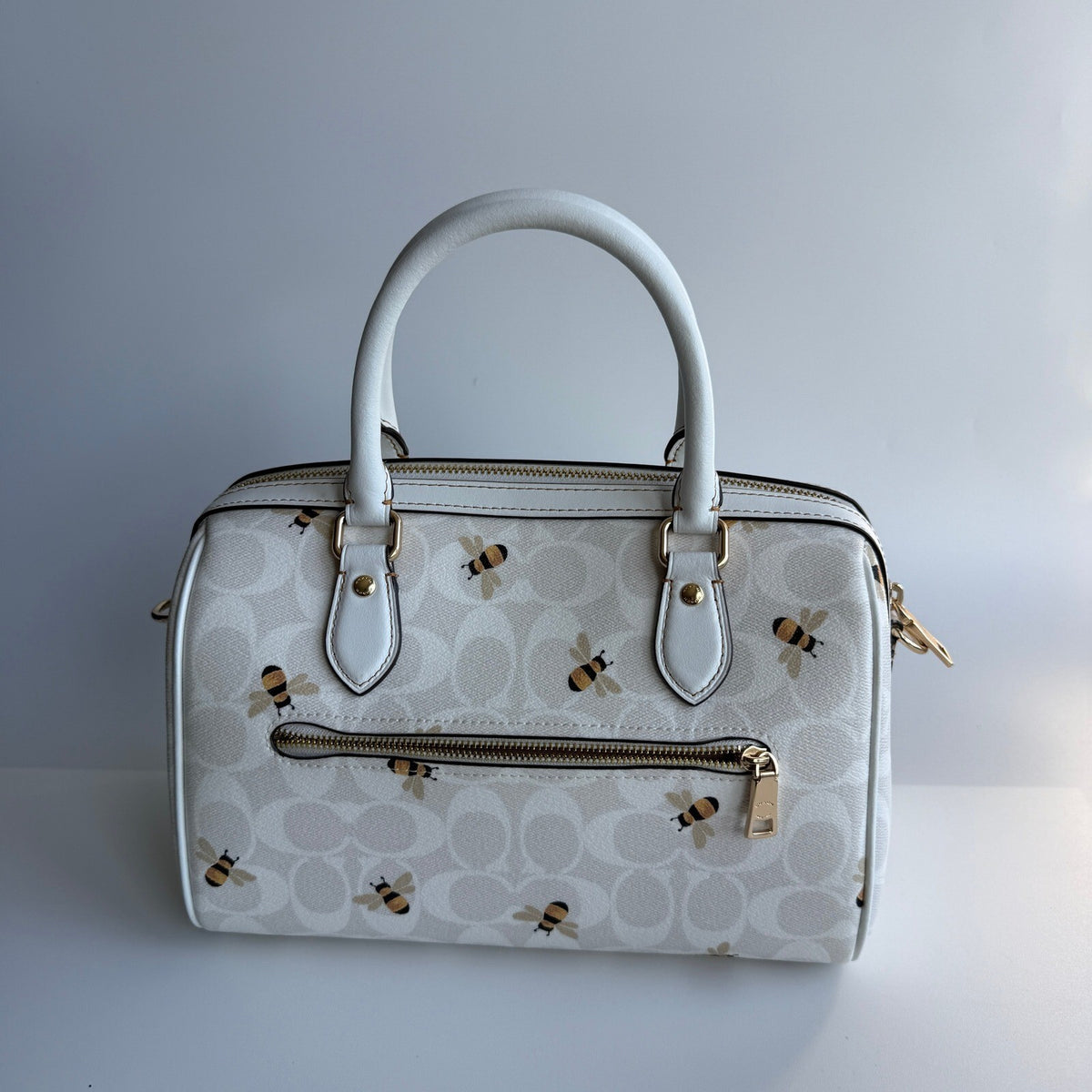 Coach Rowan Satchel Chalk Glacier White Signature Canvas CH516 Bee Print Bag