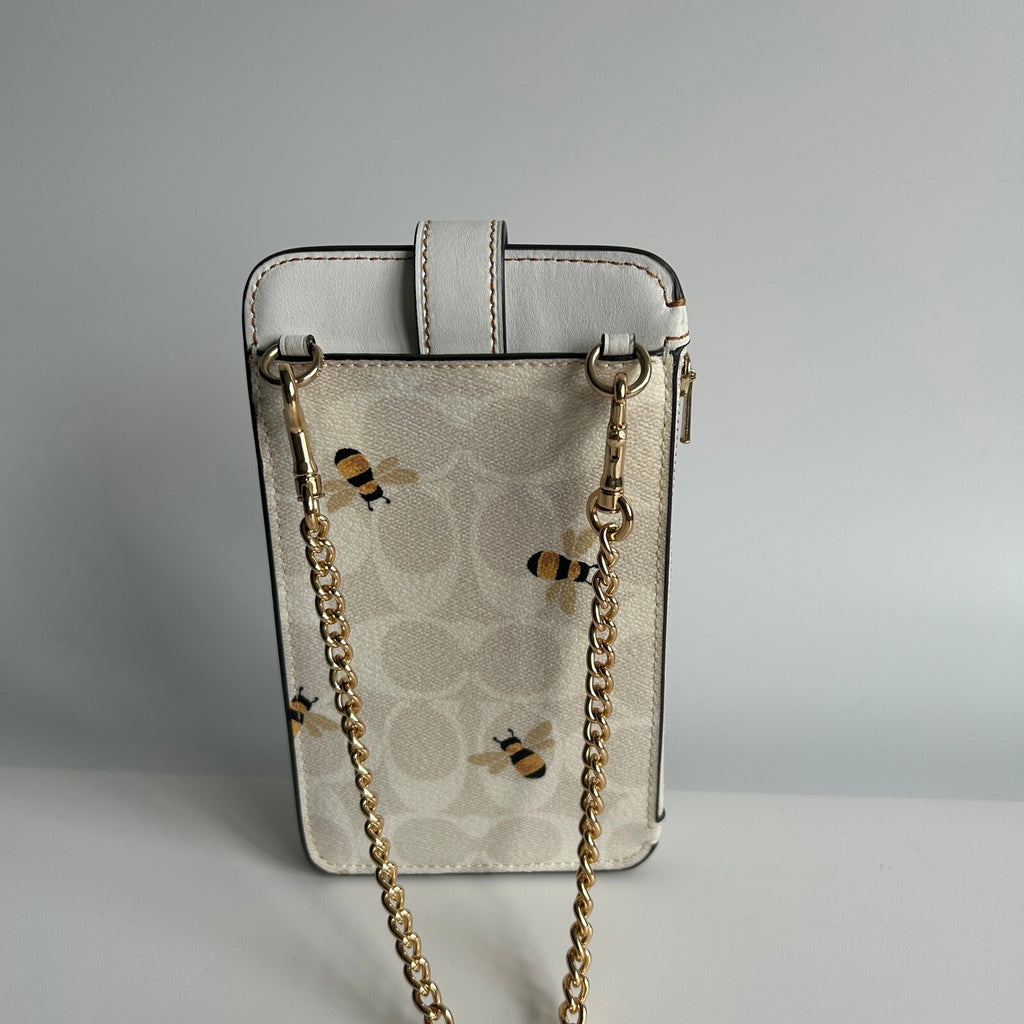 Coach Phone Crossbody Chalk White Signature Canvas Bee Print C8672