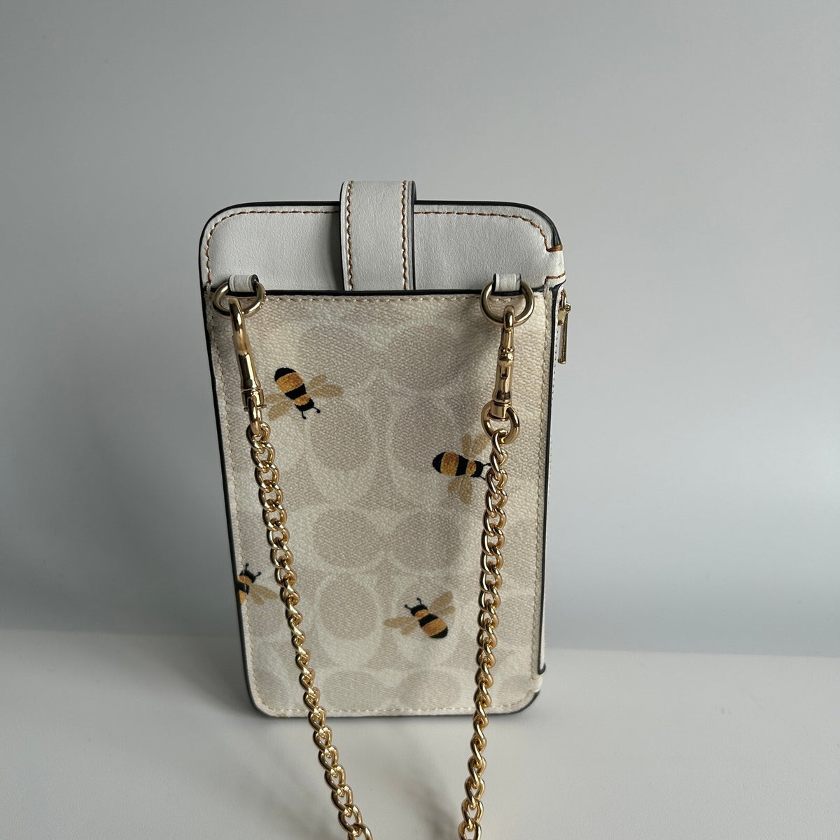 Coach Phone Crossbody Chalk White Signature Canvas Bee Print C8672