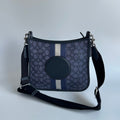 Coach Dempsey File Bag Blue Signature Jacquard Crossbody C4135