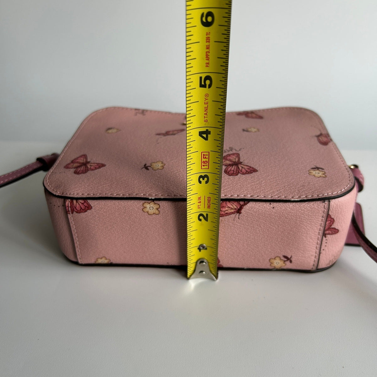 Coach Mini Camera Bag Pink Butterfly Print Leather Crossbody 2464