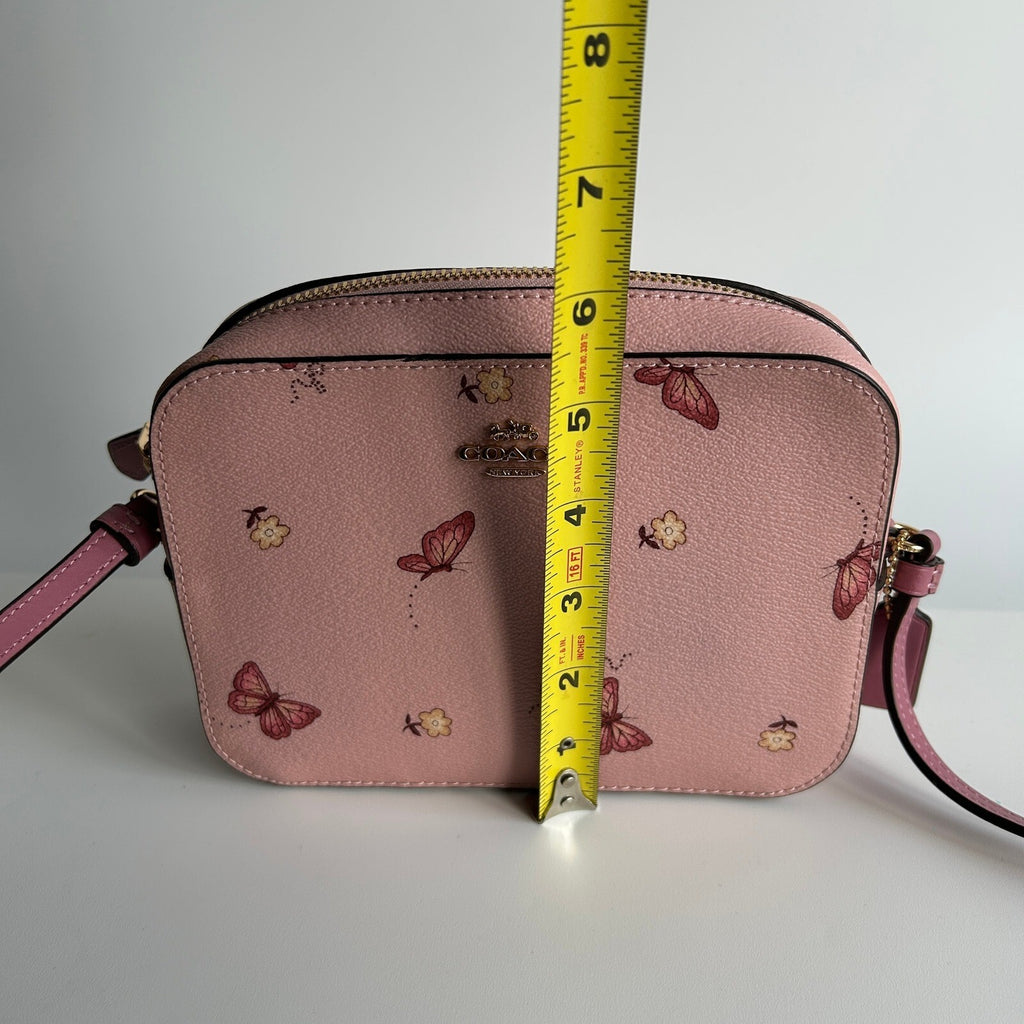 Coach Mini Camera Bag Pink Butterfly Print Leather Crossbody 2464