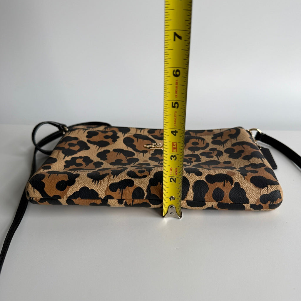 Coach Wild Beast Brown Black Leopard Drip Print Canvas Leather Crossbody F36592