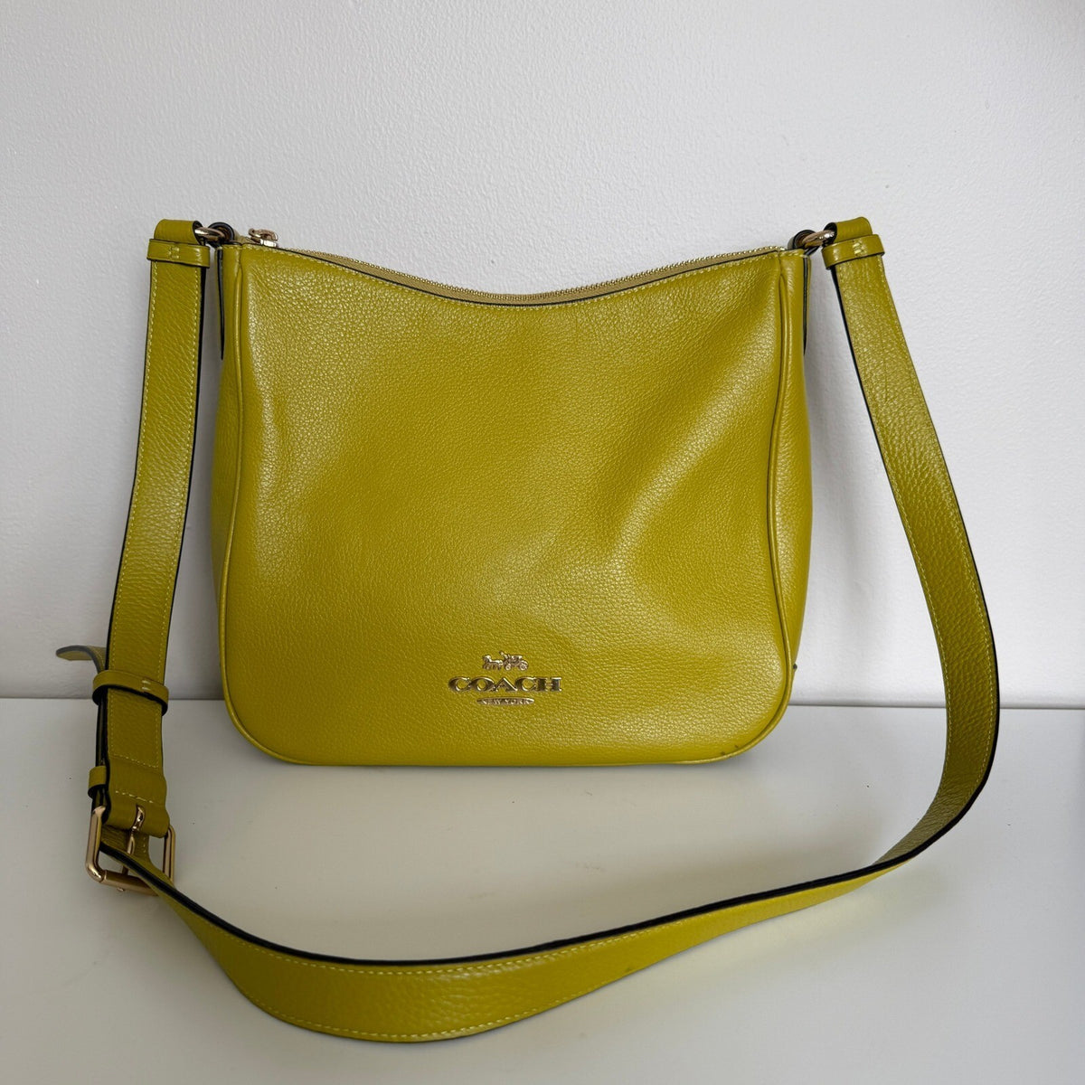 Coach Ellie File Bag Mustard Yellow Pebble Leather Crossbody C1648