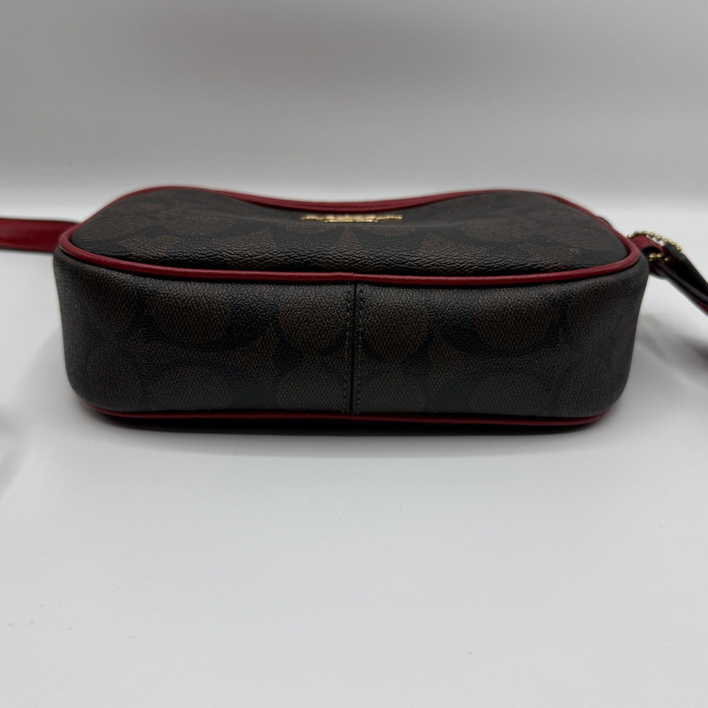 Coach Mini Jamie Camera Bag Brown Red Signature Canvas Crossbody C9926