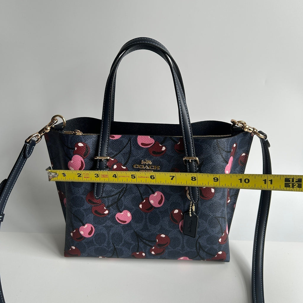 Coach Mollie Tote 25 Denim Blue Signature Canvas Cherry Print CZ772 Bag